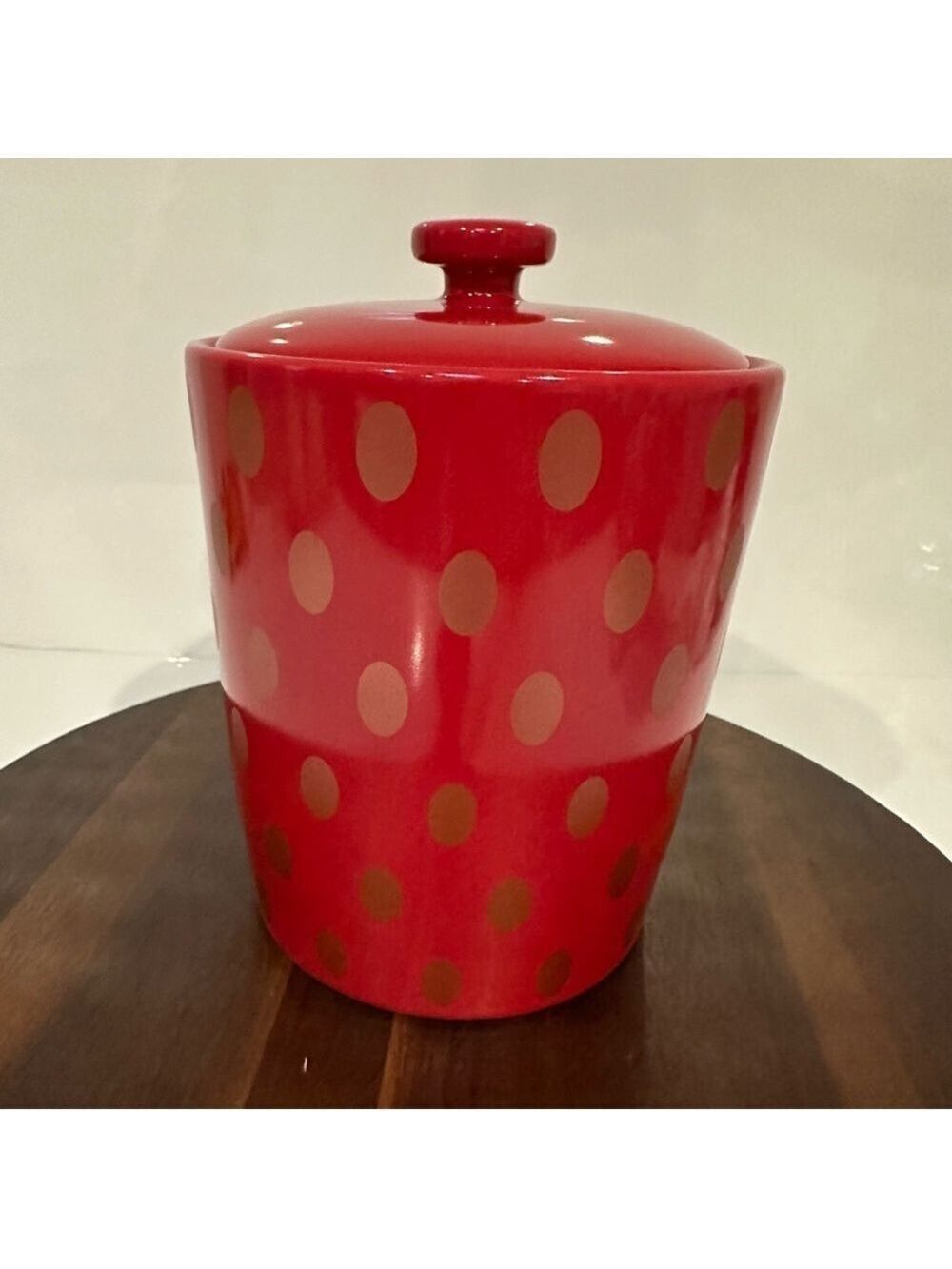 Vintage Starbucks 2005 Red Gold Polka Dot Coffee Canister 1 lb Ceramic Jar